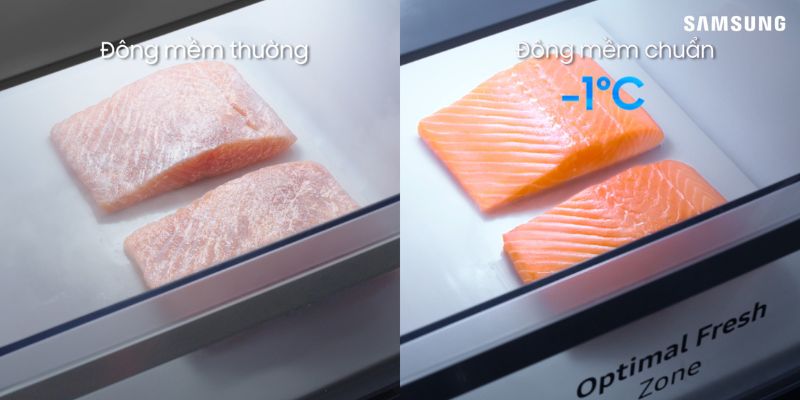 Ngăn đông mềm chuẩn -1 độ giúp thịt cá giữ được độ đàn hồi, mềm mại