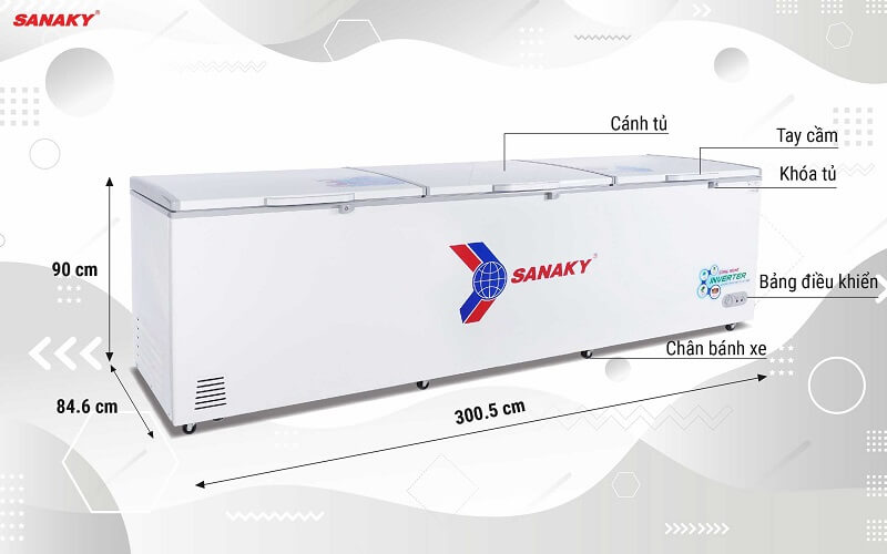 Kích thước tủ đông Sanaky Inverter 1143,5 Lít VH-1399HY3