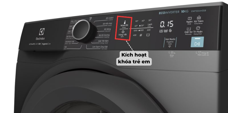 Cách kích hoạt khóa trẻ em máy giặt Electrolux