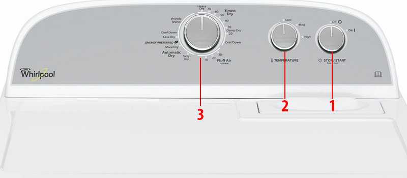 Bảng điều khiển của máy sấy Whirlpool