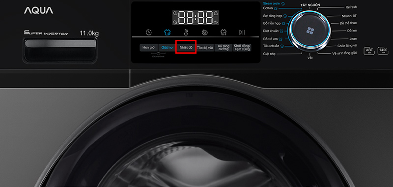 Nút "Nhiệt độ" máy giặt Aqua