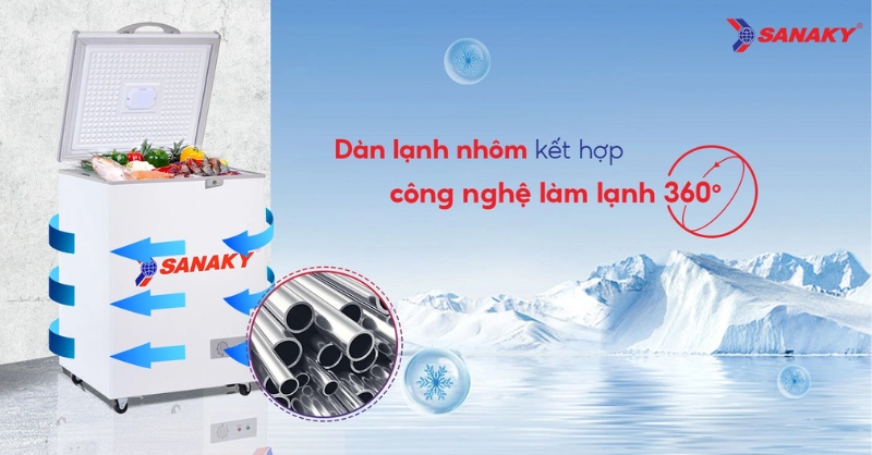 Dàn lạnh nhôm kết hợp công nghệ làm lạnh 360 độ đem đến hiệu quả làm lạnh sâu